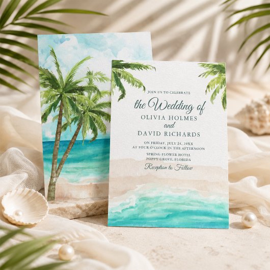 Invitation de mariage à l'aquarelle Plage tropical