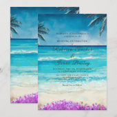 Invitation de mariage à l'aquarelle sur fond d'océ (Devant / Derrière)