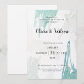 Invitation de mariage à l'aquarelle verte minimale (Devant / Derrière)