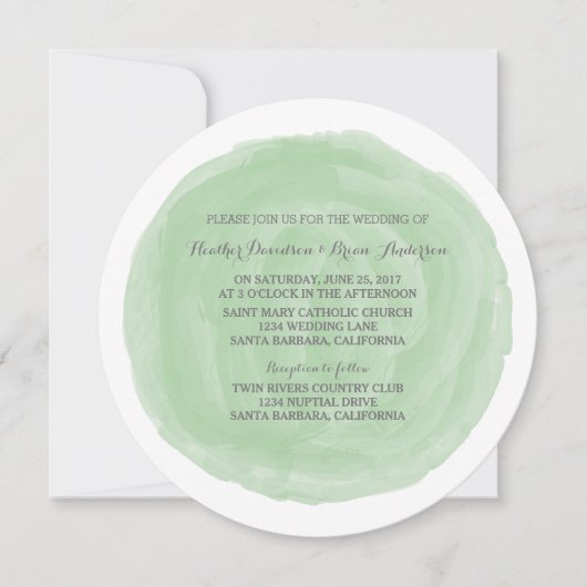 Invitation de mariage à l'aquarelle verte ronde (Devant)