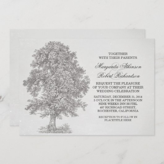 invitation de mariage à l'arbre rustique (Devant / Derrière)