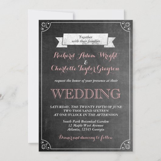 Invitation de mariage à l'ardoise vintage (Devant)