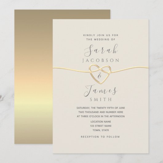 Invitation de mariage à l'écriture dorée minimalis (Devant / Derrière)