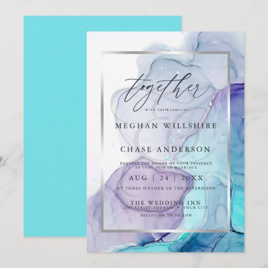 Invitation de mariage à l'encre d'alcool moderne A (Devant / Derrière)