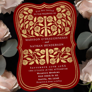 Invitation de mariage à l'épée d'or royale écarlat