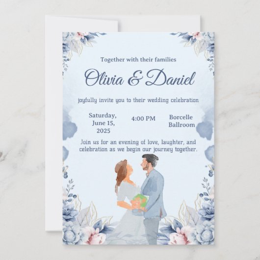 Invitation de mariage à l'illustration aquarelle b (Devant)