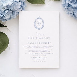 Invitation de mariage à monogramme Elegant Bleu Vi