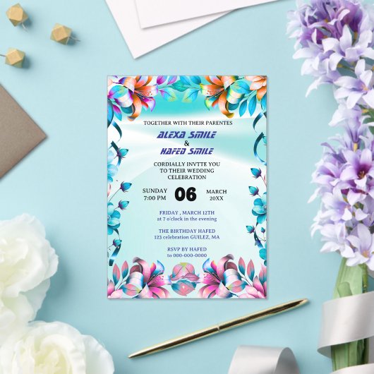 Invitation de mariage à plis Gatefold Fleur Sauvag (Insitu (Mariage))