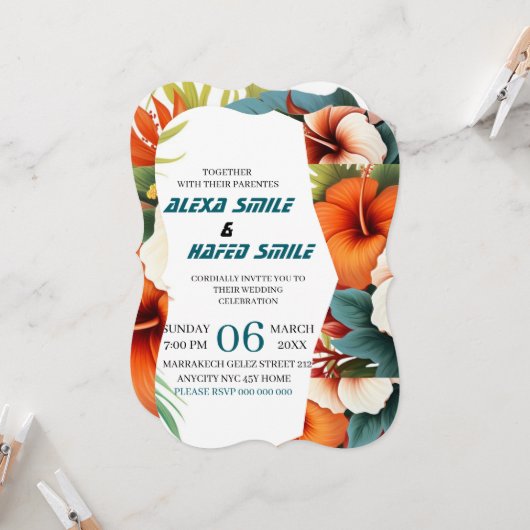 Invitation de mariage à plis Wildflower, jolie mar (Devant/Arrière en situation)
