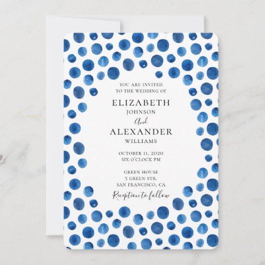 Invitation de mariage à pois bleus. Invitation mar (Devant)