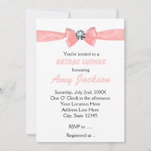 Invitation de mariage à ruban diamanté rose pêche 