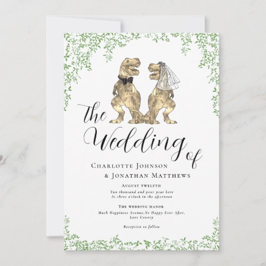 Invitation de mariage à thème dinosaure avec code (Devant)