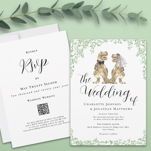 Invitation de mariage à thème dinosaure avec code 