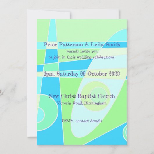 Invitation de mariage Abstrait Pastel Bleu Vert (Devant)