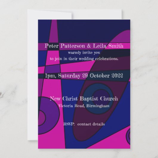 Invitation de mariage Abstrait Rose Chaud Violet (Devant)