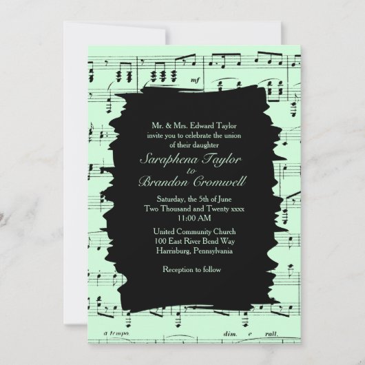 Invitation de mariage Abstraite de musique verte m (Devant)