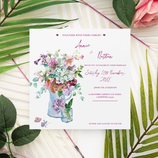 Invitation de mariage aimantée à l'aquarelle flora