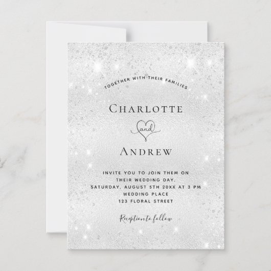 Invitation de mariage aimantée avec paillettes arg (Recto)