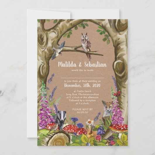 Invitation de mariage Animaux des Bois (Devant)
