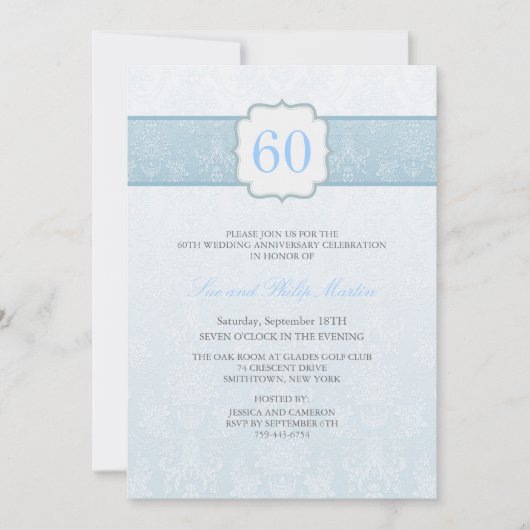 Invitation de mariage-anniversaire en damas floral (Devant)