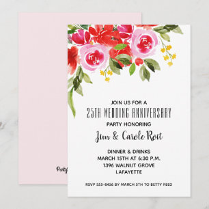 Invitation de mariage anniversaire florale aquarel