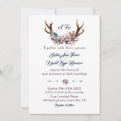 Invitation de mariage | Antlers Dusty Blue Rose Fl (Devant)