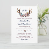 Invitation de mariage | Antlers Dusty Blue Rose Fl (Debout devant)