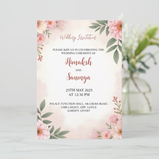 Invitation de mariage aquarelle (Debout devant)