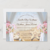 Invitation  de mariage aquarelle avec étoiles de mer et fleur (Devant)