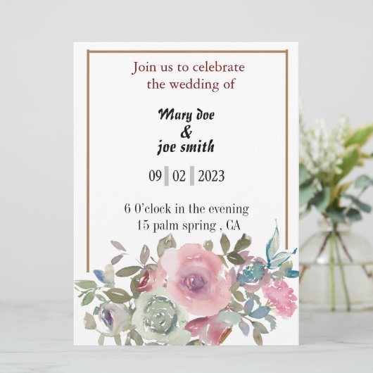 invitation de mariage aquarelle florale (Debout devant)