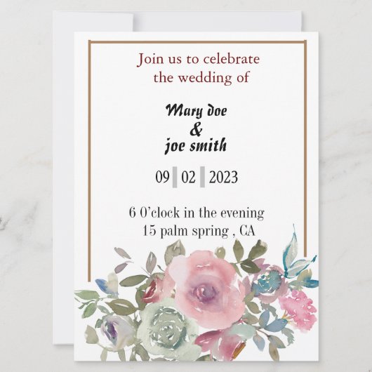 invitation de mariage aquarelle florale (Devant)