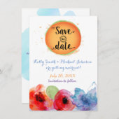 Invitation de mariage aquarelle florale d'été Save (Devant / Derrière)