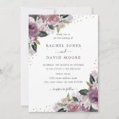 Invitation de mariage aquarelle florale or violet (Devant)