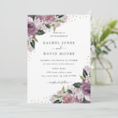 Invitation de mariage aquarelle florale or violet (Debout devant)