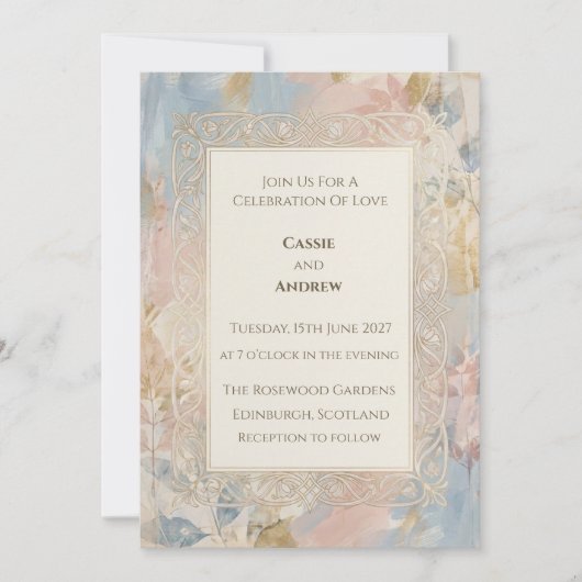 Invitation de mariage aquarelle pastel Nœud celtiq (Devant)