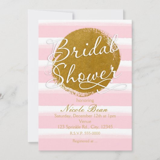 Invitation de mariage aquarelle rose et or (Devant)