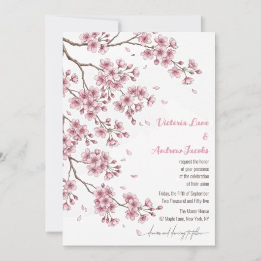 Invitation de mariage aquarelle Sakura (Devant)
