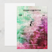 Invitation de mariage - Aquarelle verte/rose (Devant / Derrière)