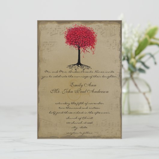 Invitation de mariage Arbre à feuilles en forme de (Debout devant)