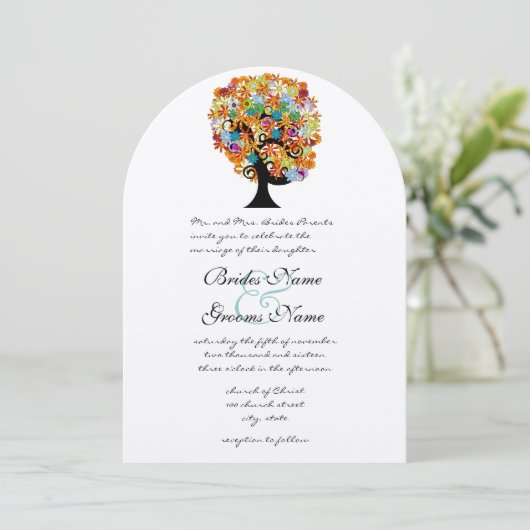 Invitation de mariage arbre d'amour de fleurs mult (Debout devant)