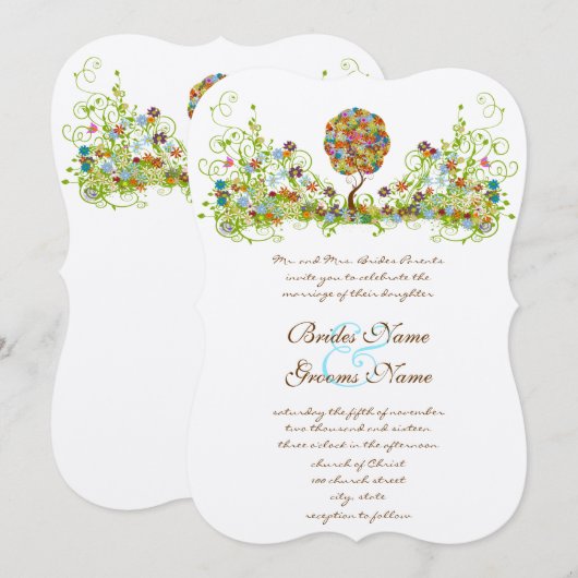 Invitation de mariage arbre d'amour fleur patchwor (Devant / Derrière)