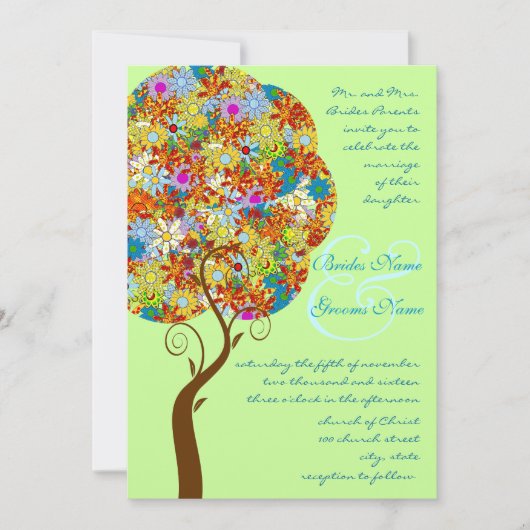 Invitation de mariage arbre fleuri patchwork amour (Devant)