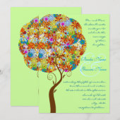 Invitation de mariage arbre fleuri patchwork amour (Devant / Derrière)