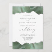 Invitation de mariage argentée à l'agate vert saug (Devant)