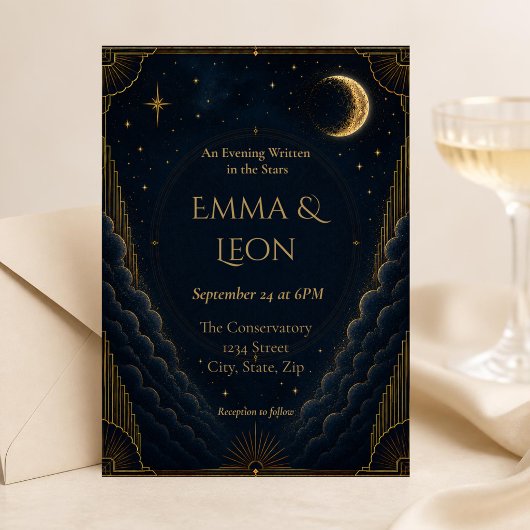 Invitation de mariage Art Déco céleste | Bleu mari