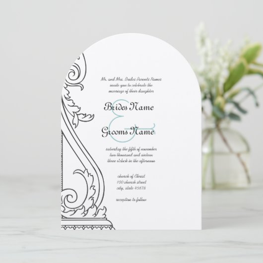 Invitation de mariage Art Déco découpée (Debout devant)