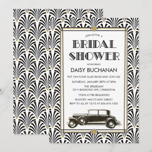 Invitation de mariage Art Déco Gatsby (Devant / Derrière)
