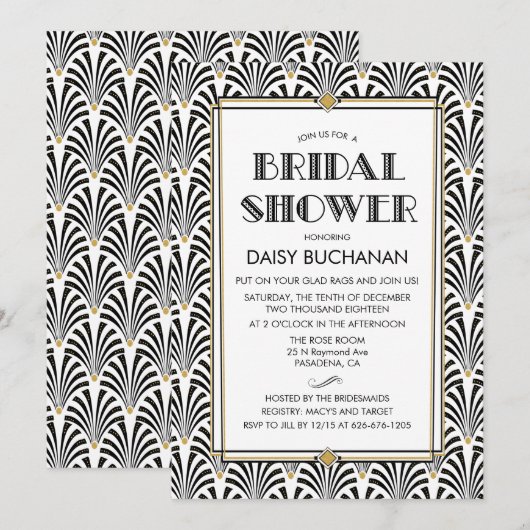 Invitation de mariage Art Déco Gatsby (Devant / Derrière)