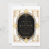 Invitation de mariage Art Déco noir et or (Devant)