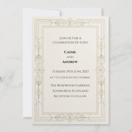 Invitation de mariage Art Déco or (Devant)